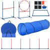 Dog Agility Training Equipment, 5 PCS Set with Adjustable High Hurdles,6 Weave Poles, Tunnel, Jump Ring, Pause Box, Whistle, Foldable Bowl