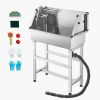 34 Inch Stainless Steel Dog Washing Station, Pet Grooming Tub with Hot & Cold Faucet, Showerhead, Storage Rack, No-Bend All-in-One Bathtub